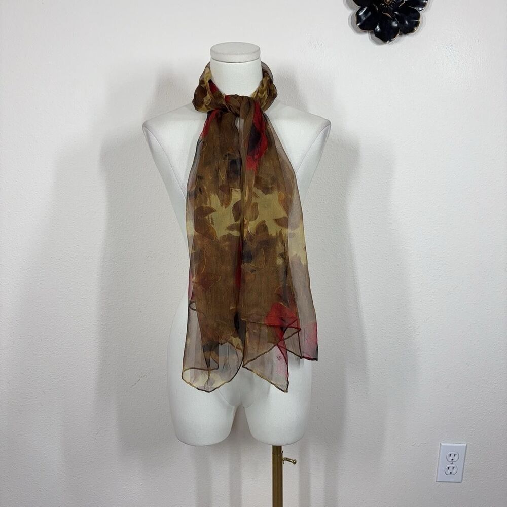 Silk Chiffon Scarf Womens One Size Multicolor Floral Rectangle Boho Sheer